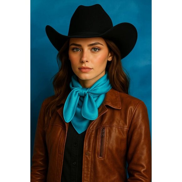 Turquoise Wild Rag Large Scarf 35x35 Inches Satin Western Accessory Cowgirl or C - Picture 4 of 7